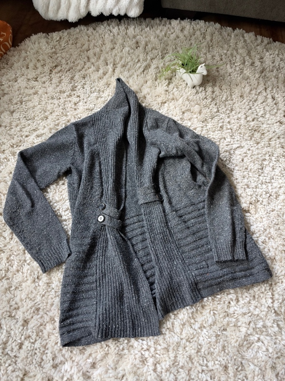 Fortune + Ivy gray knit cozy and comfy, long cardigan with long sleeves, shawl c